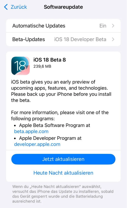 海头镇苹果手机维修分享苹果 iOS / iPadOS 18 开发者预览版 Beta 8 发布 